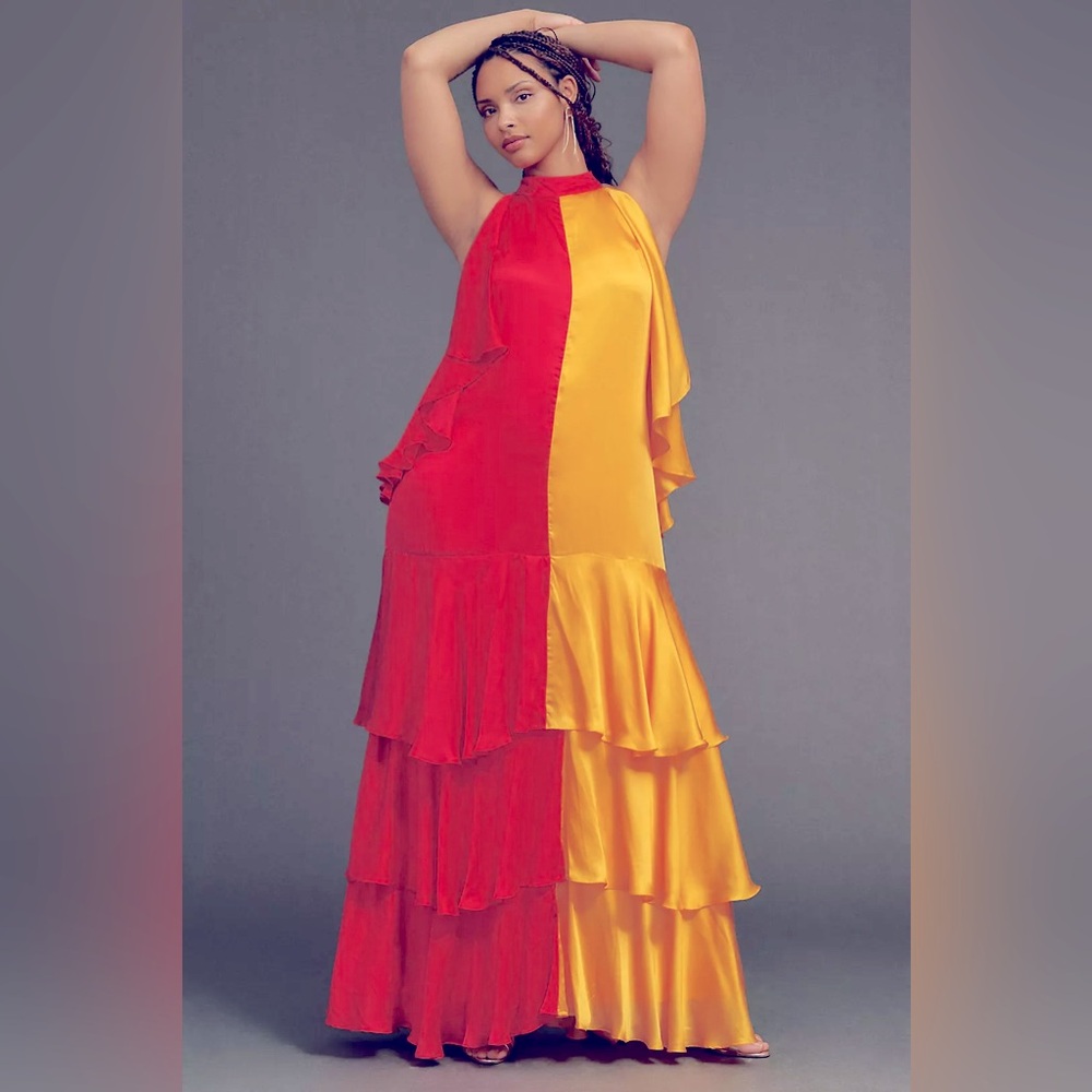 Elegant Red and Yellow Women's Dress